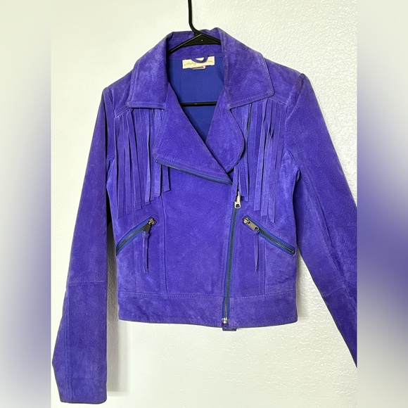 Staring at Stars Genuine Royal Purple Leather Suede Collared Jacket Size Small - Picture 12 of 13
